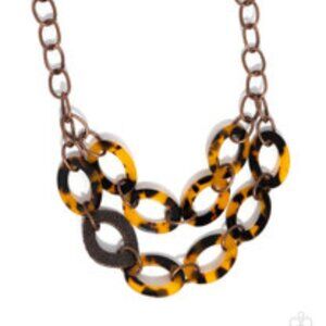 Paparazzi Patterned Presto - Copper Tortoise Shell Acrylic Link Short Necklace